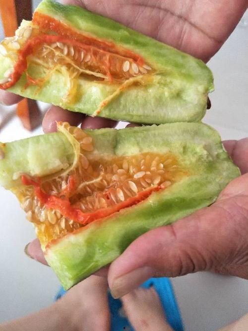 黄色切开吃的瓜,黄色裂口见证美味瞬间